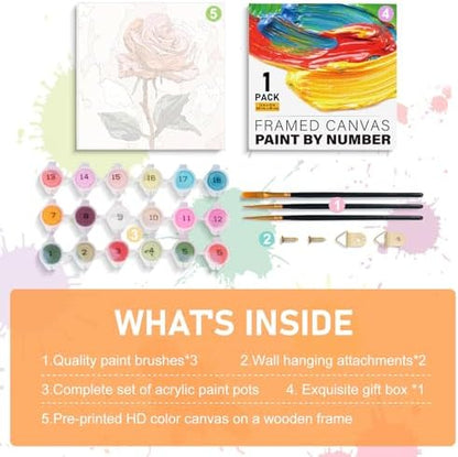 Offito Framed Paint by Numbers Kit for Adults Beginners, Rose Flowers - Image 5