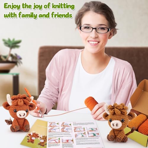 2PCS Highland Cow Crochet Kit for Beginners Crochet Starter Kit for Adults - Image 5