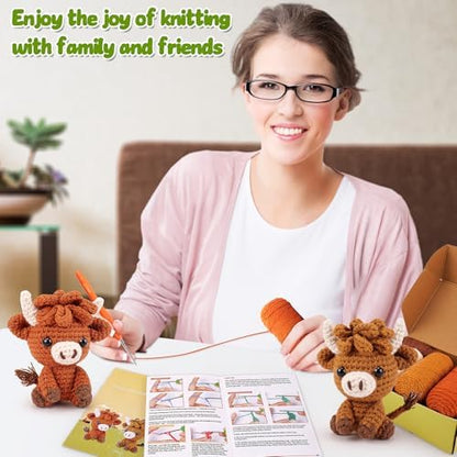 2PCS Highland Cow Crochet Kit for Beginners Crochet Starter Kit for Adults - Image 5