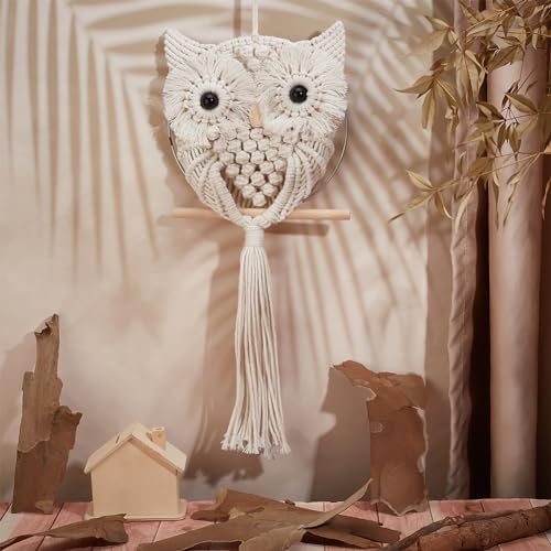FREEBLOSS Macrame Owl Kit for Beginners Macrame Wall Hanging Kit DIY Macrame Kit with Video Tutorial Macrame Hanging Decor for Adults Gift, Naturally white - Image 7