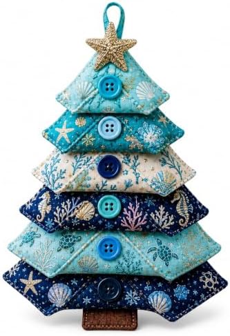 Layered Fabric Tree Ornament DIY Sewing Kit, Halloween Quilted Patchwork Seasonal Tree Kit with Button & Hanging, Festive Holiday Seasonal Handmade Art Kit for Adults Beginner(Ocean) by Unknown
