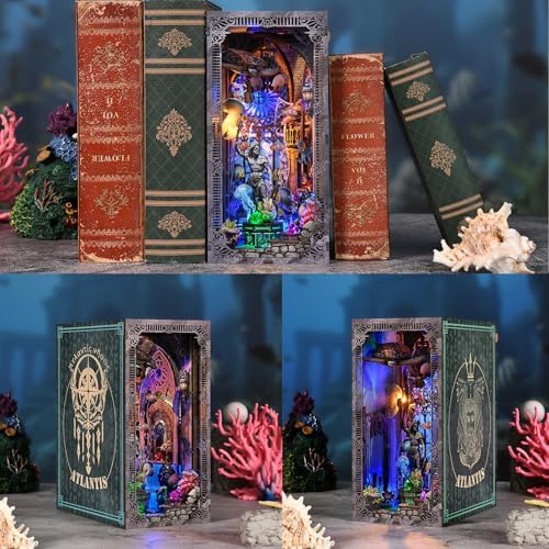 Book Nook Kit, 3D Puzzles for Adults, Book Nook Bookends, DIY Miniature House Booknook Kit with Led Light and Dust Cover (Atlantis) - Image 4