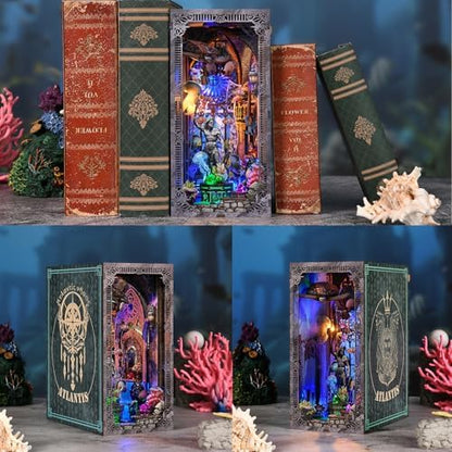 Book Nook Kit, 3D Puzzles for Adults, Book Nook Bookends, DIY Miniature House Booknook Kit with Led Light and Dust Cover (Atlantis) - Image 4