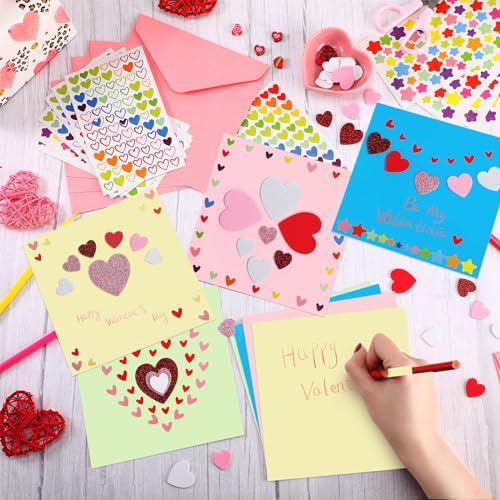 Zonon 16 Pack Valentines Crafts DIY Card Valentines's Day Kits Foam Heart Sticker Craft DIY Kits Envelopes Cards Set for Exchange Gifts (Colorful) - Image 5