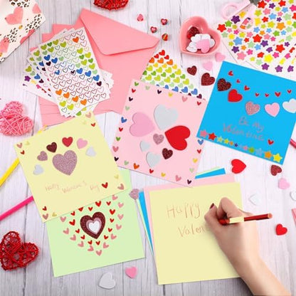 Zonon 16 Pack Valentines Crafts DIY Card Valentines's Day Kits Foam Heart Sticker Craft DIY Kits Envelopes Cards Set for Exchange Gifts (Colorful) - Image 5