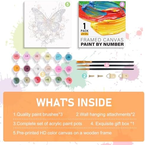 Offito Framed Paint by Numbers Kit for Adults Beginners, Butterfly Flowers - Image 6