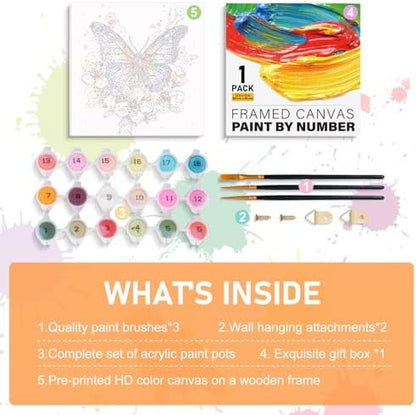 Offito Framed Paint by Numbers Kit for Adults Beginners, Butterfly Flowers - Image 6