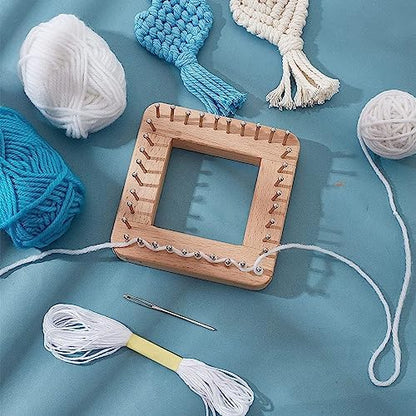 Crochet Blocking Board, 7.7in Mini Knitting Machine with Multiple Hooks, Solid Wooden Crochet Board DIY Square Knitting Tool for Mat, Scarf, Sock (Large) - Image 3