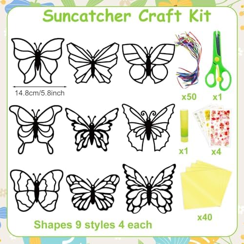 EggSun 36 Sets Butterfly Suncatchers Craft Kit Ornaments Dried Flower Stickers Window Arts and Crafts Kit for Classroom Holiday Projects Home Party Favors Decorations - Image 3