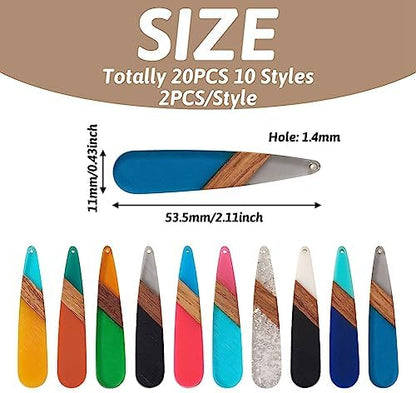 FASHEWELRY 20Pcs Teardrop Resin Wood Earrings Charms Drop Wooden Earring Blanks Earring Findings Bohemian Wooden Earring Pieces for Jewelry Making - Image 2