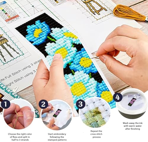 ORIGACH 6 Set Anemone Flower Cross Stitch Bookmark Kit for Beginner - Image 4