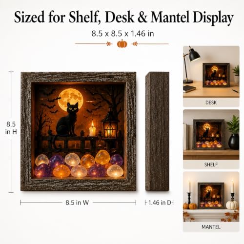 DIY Halloween Shadow Box Night Light Kit, 8.5 Inch Wooden Frame LED Craft Set with Luminous Stones & Acrylic Panels, Create Your Own Spooky Ghost & Pumpkin Scene, Fall Autumn Tabletop Home Decor - Image 2
