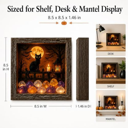 DIY Halloween Shadow Box Night Light Kit, 8.5 Inch Wooden Frame LED Craft Set with Luminous Stones & Acrylic Panels, Create Your Own Spooky Ghost & Pumpkin Scene, Fall Autumn Tabletop Home Decor - Image 2