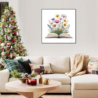 Stamped Cross Stitch Kits for Beginners,Book and Wildflower 14x14in - Image 2