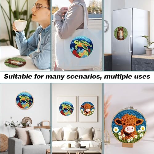 RUIQLXHANG Punch Needle Kits Adults Beginner, Cute Cartoon Highland Cow with Daisy Flower for Beginners, Punch Needle Starter Craft Set with 20cm Hoop, Perfect for Festival Gift and Decoration - Image 7