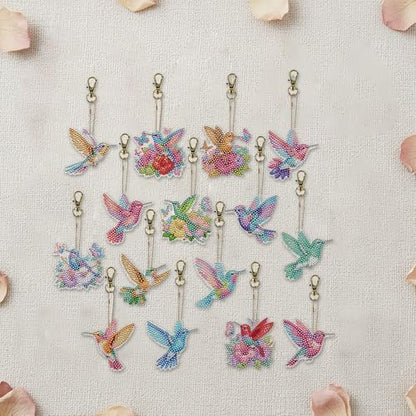 15 pcs Summer Theme Diamond Art Keychain Ornaments Double Sided 5D DIY Diamond Painting Keychain Kits for Adults Key Ring Art Pendant Decor (Hummingbird) - Image 3