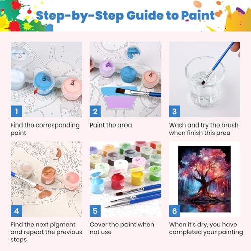 Cherry Blossom Tree Paint by Numbers Kits for Adults Beginner, Night Landscape with Fantastic Tree, Canvas Painting by Numbers for Adults, Easy DIY Oil Painting Kits for Gifts Home Decor 16x20 Inch - Image 7