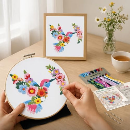 Nuberlic Embroidery Kit for Beginners with Bird and Flower Pattern - Image 2