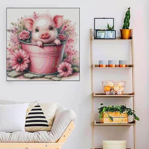 Cute Pig Stamped Cross Stitch Kits for Adults Beginner, Flowers Dimensions Needlepoint Art Crafts Embroidery Kits for Adults Beginners 13.7x13.7 inches - Image 5