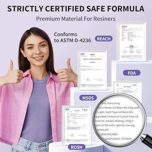 Honcaring UV Resin 500g, Clear Beginner-Friendly Kit with Silicone Tools, Upgraded Formula & Crystal Clear for Jewlery Making, Craft, 250g*2 Resin UV Kit for Earring, Pendant, DIY - Image 3