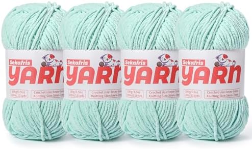 4 Pack Plush Chunky Chenille Yarn for Crocheting, Soft Fluffy Velvet Yarn for Crocheting Amigurumi, Fuzzy Baby Blanket Knitting 400g/524yds Bulky(4 Aqua Green) by Sekafris