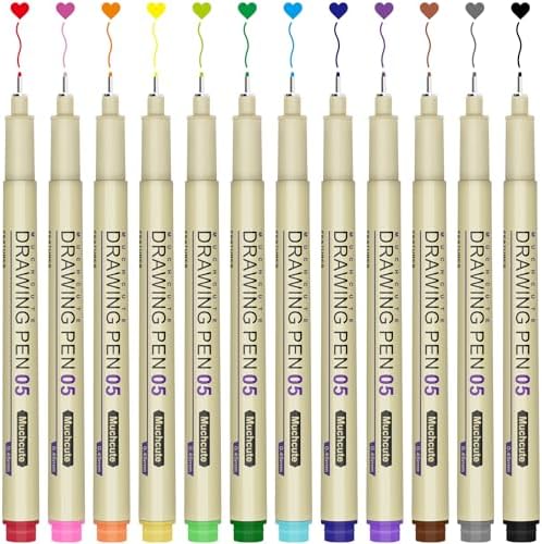 Muchcute 05 Micro Fineliner Drawing Art Pen,12 Colors 0.45mm No Bleed Bible by Muchcute