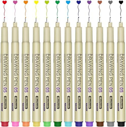 Muchcute 05 Micro Fineliner Drawing Art Pen,12 Colors 0.45mm No Bleed Bible by Muchcute