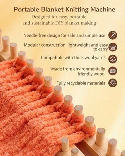 HAPPYER 66" Chunky Knitting Blanket Loom Kit – Large Wooden Loom for Chunky Yarn, Big Knit Blanket Making Machine for Beginners, Hand Weaving & Crochet Yarn Craft Set with Knitting Needles - Image 5