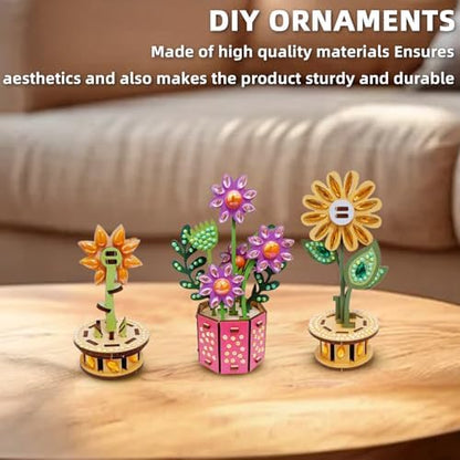 3D Wooden Flower DIY Kit with Sparkling Diamonds Layered Wood Crafts for Adults and Teens Home Decor Creative Building Project Unique Ornament Gift - Image 3