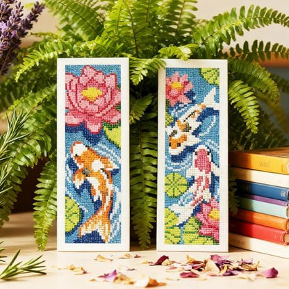 INFUNLY 6 Set Koi Fish DIY Cross Stitch Bookmark Kits for Adults Lotus Pond Counted Cross Stitch Kit with Instructions Koi Fishes Stamped Embroidery Bookmark Kit for Book Lovers Readers Gift - Image 7