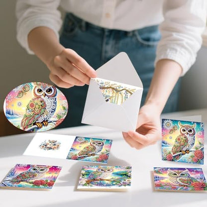 6pcs Owl Flowers Diamond Art Painting Greeting Cards Kit with Envelopes, 5D DIY Special Shaped Card Making Kits for Adults, Holiday Birthday Postcards, Creative Craft Gifts - Image 6