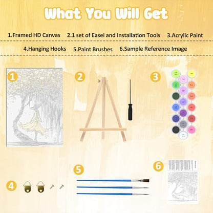 MAXBYE Women Framed Paint by Numbers Kits for Adults with Wooden Easel, Easy DIY Adult Paint by Number Kits on Canvas, Paintings Kit for Beginners Gift Home Wall Garden Decor 10×14 Inch - Image 6