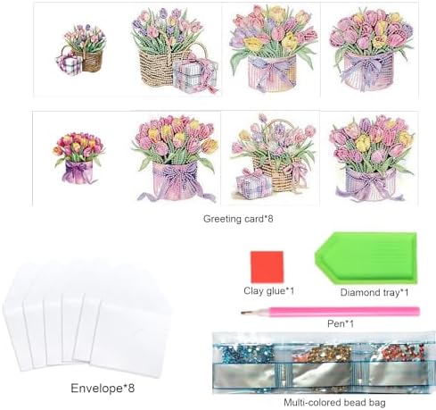 TDFERAN Diamond Painting Blank Greeting Card Set of 6 Greeting Cards Tulip Birthday Greetings Sympathy Card Party Invitations All Occasion Shower Wedding Cards for Holiday Greetings - Image 3