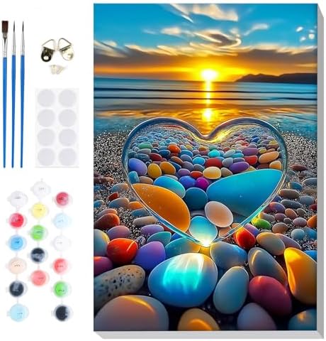 Bowetile Framed Paint by Numbers Sea for Adults Beginners, Adults' Paint-by-Number Landscape Kits, Easy Adult Paint by Number Kits on Canvas, Acrylic Number Painting for Home Decor, 8x12in by BOWETILE