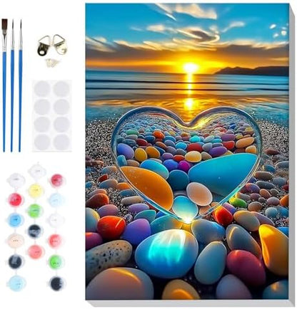 Bowetile Framed Paint by Numbers Sea for Adults Beginners, Adults' Paint-by-Number Landscape Kits, Easy Adult Paint by Number Kits on Canvas, Acrylic Number Painting for Home Decor, 8x12in by BOWETILE