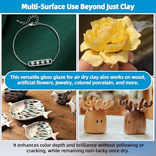 CALPALMY 2 x 100ml Clay Glaze Kit - Varnish Sealant for Pottery, Crafts, Polymer Clay, Acrylic Paint - Waterproof, Scratch-Resistant Clear Gloss for Air Dry Clay (Gloss+Matte) - Image 5