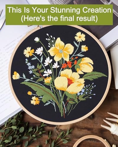 Santune 3 Pack Flower Embroidery Kit for Beginners Adults Cross Stitch Needlepoint Kits Hand Craft with Plant Patterns,3 Instructions,1 Hoop,Threads and 6 Needles - Image 6