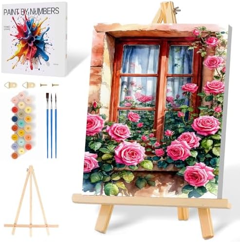 Mowana Paint by Numbers Kit for Adults Beginner – Flowers Framed Paint by Numbers for Adults with Easel – Easy DIY Acrylic Oil Painting Kit Canvas Wall Art Decor 8x12inch by Mowana