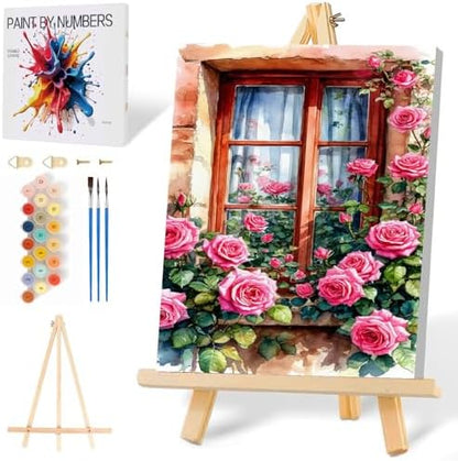 Mowana Paint by Numbers Kit for Adults Beginner – Flowers Framed Paint by Numbers for Adults with Easel – Easy DIY Acrylic Oil Painting Kit Canvas Wall Art Decor 8x12inch by Mowana