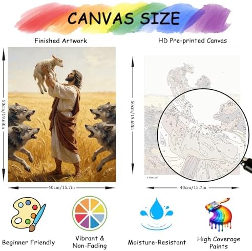 TFIAVSIN Paint by Numbers Kit for Adults, Jesus Saves the Lamb from Wolves, Inspirational Adult Paint by Number Kits, Christian Painting by Numbers Canvas, Religious DIY Arts and Crafts, 16x20 Inch - Image 4