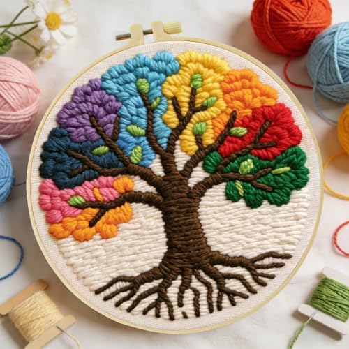 ZuoAnLF Punch Needle Kit for Beginners & Adults, DIY Easy Landscape Embroidery Set for Starter Art Craft, Punch Needle Project with Patterns, Tools, Yarns, Hoop, Instructions by ZuoAnLF