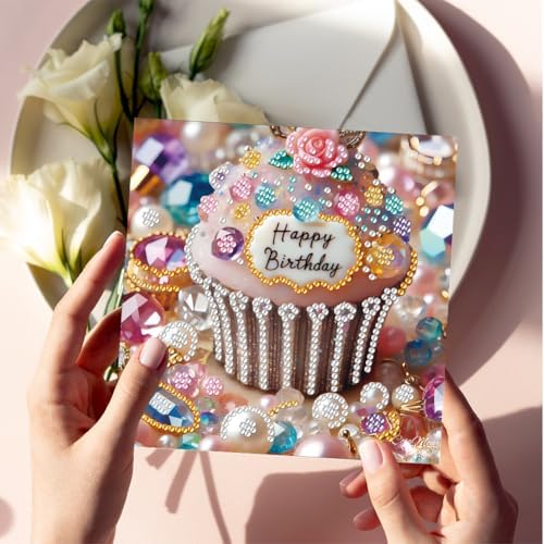 6PCS Diamond Art Painting Greeting Cards Kit, Birthday Themed DIY Card Making Set with Crystals and Envelopes, Creative Craft for Adults, Fun Party Activity and Personalized Gift - Image 5