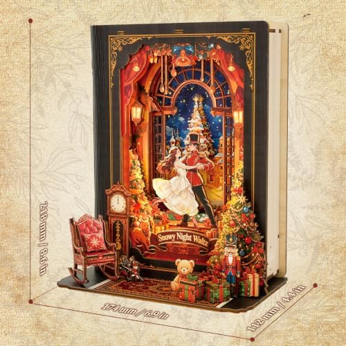 Book Nook Kit Waltz on a Snowy Night, 3D Wooden Puzzle with LED Lights, DIY Miniature Model Kit Room Home Decor, Holiday Birthday Christmas Day Gifts for Men Women Teens - Image 2