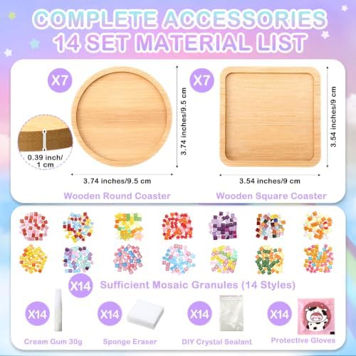 Reallnaive 14 Sets Mosaic Coaster Kit with Glass Tiles,Dreamy Style - Image 2