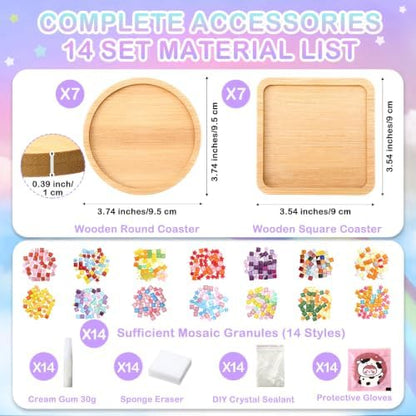 Reallnaive 14 Sets Mosaic Coaster Kit with Glass Tiles,Dreamy Style - Image 2