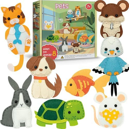 Craftorama Sewing Kit for Kids, Fun and Educational Pets Craft Set for Boys and Girls Age 7-12, Sew Your Own Felt Animals Craft Kit for Beginners, 165 Piece Set by Craftorama