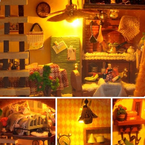 DIY Miniature Dollhouse with LED Lights Creative Modern Cabin Handmade Mini House Model, Furniture Scene, Mini Decorative Wooden Craft - Image 4