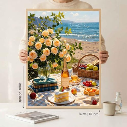 Amphol Paint by Numbers Kit for Adults - DIY Summer Seaside Picnic Paint by Number Kits on Canvas, 16x20 Inch Unframed Oil Painting Kit for Home Wall Decor, Stress Relief with Acrylic Paint Set - Image 4