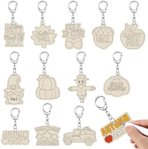 RattanView 24 Pcs Fall Craft Keychains DIY Keychain, 12 Styles by RattanView