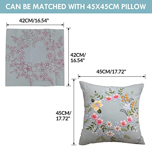 AMLESO DIY Embroidery Covers Kit Cushion Cover Semi-Finished for Living Room Sewing Supplies Adults Beginners Gift, Light Blue - Image 5